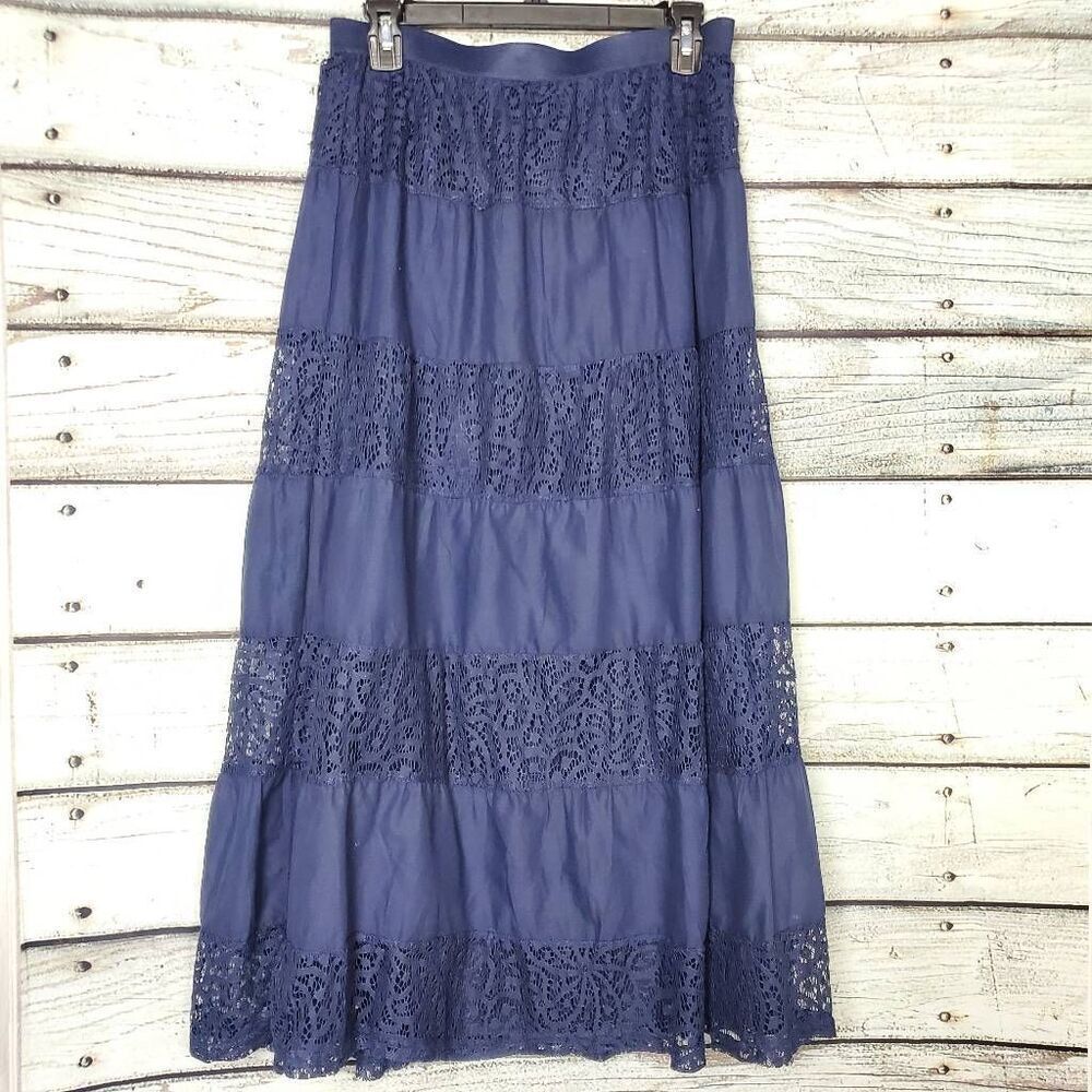 Cato Women’s Navy Blue Tiered Crochet Maxi Skirt Size M - Picture 3 of 6